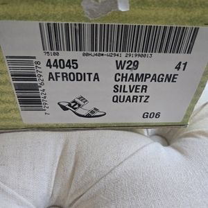 New NAOT Afrodita Champagne Silver Quartz Sandal in Size 41